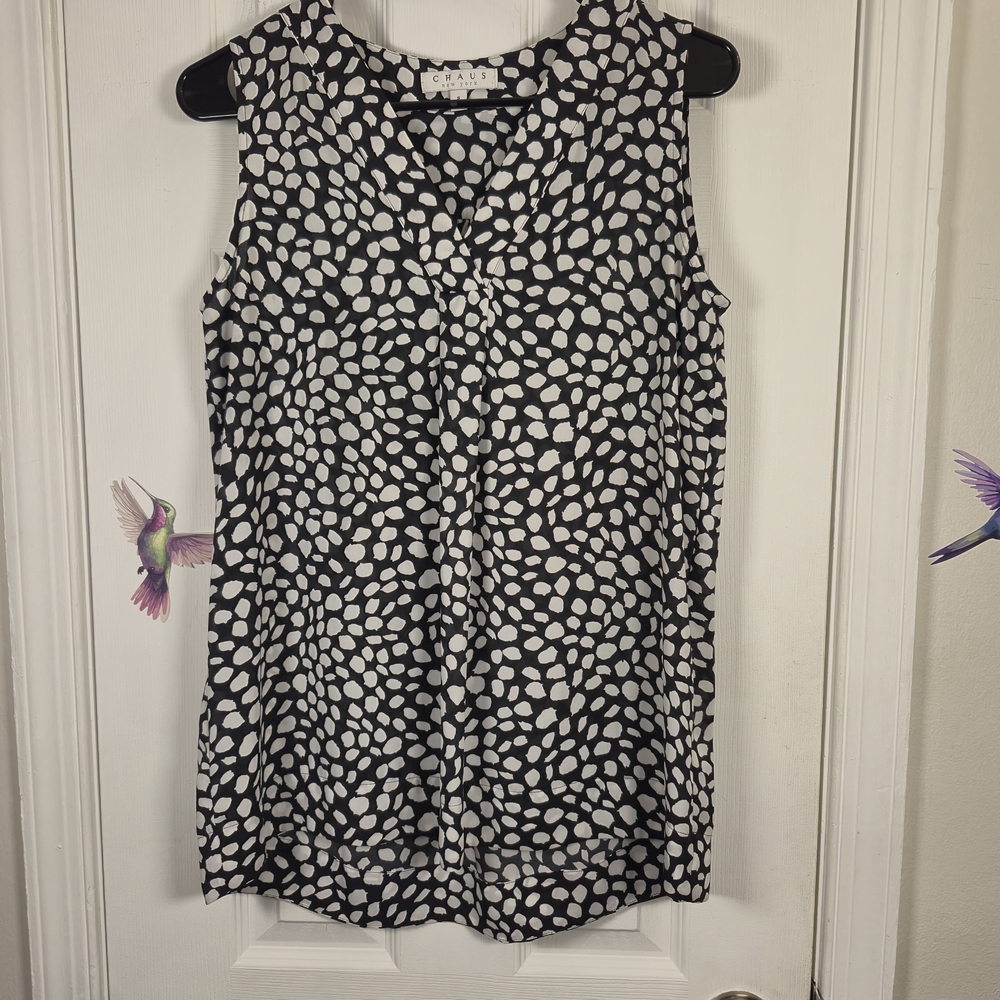 ​Chaus New York Black White Abstract Dot Sleeveless Tunic Blouse Size S